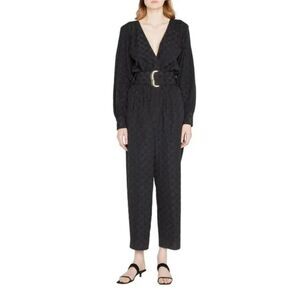 Tanya Taylor Women's Black Talisia Straight-leg Belted Jumpsuit Size Large NEW